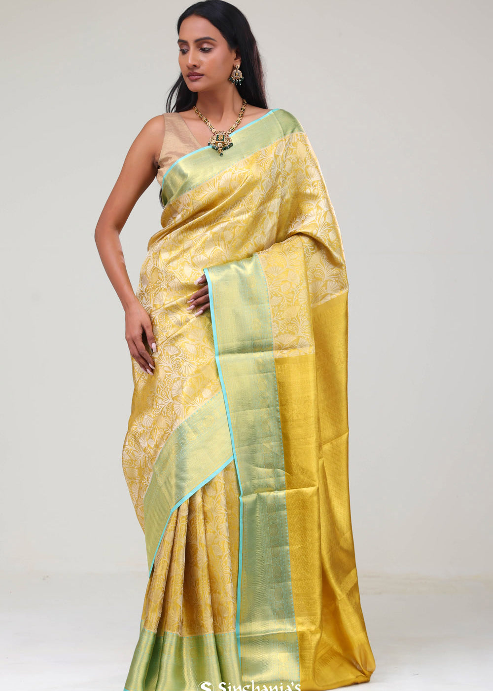 Light Gold Jaali Kanjivaram Silk Saree