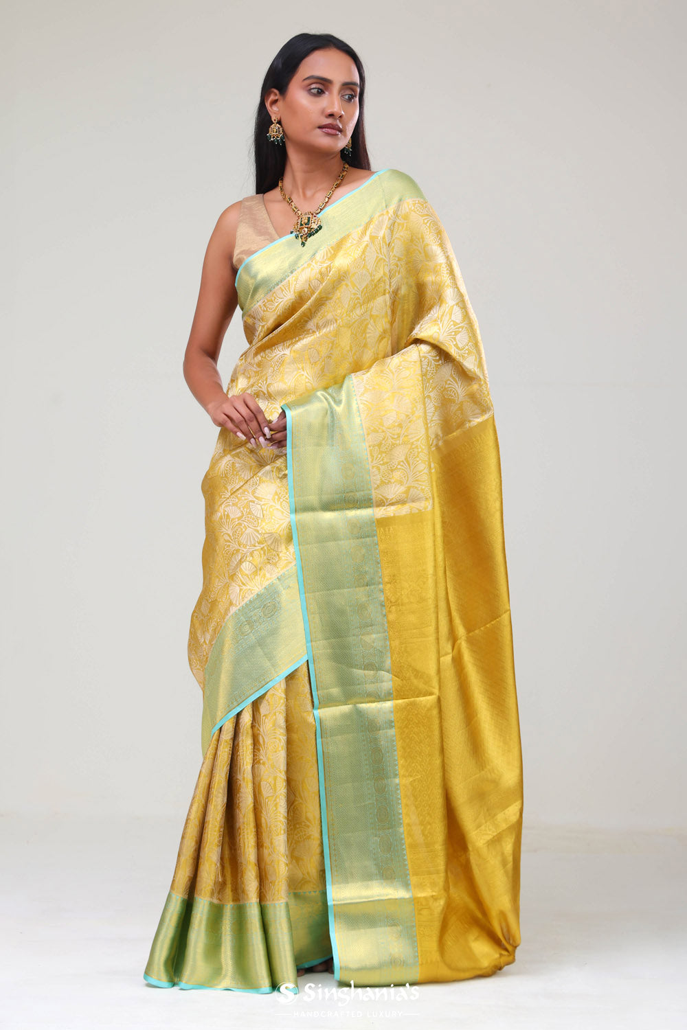 Light Gold Jaali Kanjivaram Silk Saree