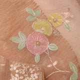 Cameo Peach Crushed Tissue Designer Saree With Floral Embroidery
