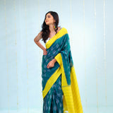 Peacock Green Ikkat Cotton Saree With Contrast Border