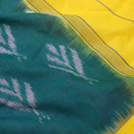 Peacock Green Ikkat Cotton Saree With Contrast Border