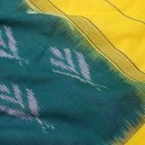 Peacock Green Ikkat Cotton Saree With Contrast Border