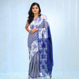Deep Blue Ikkat Cotton Saree With Big Border