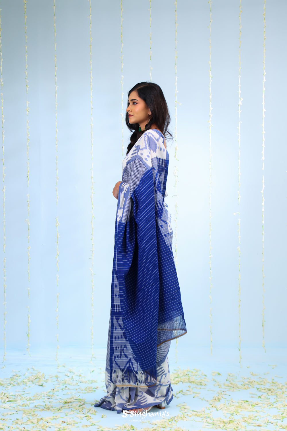 Deep Blue Ikkat Cotton Saree With Big Border