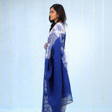 Deep Blue Ikkat Cotton Saree With Big Border