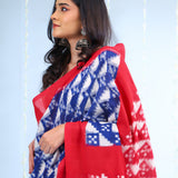 Royal Blue Ikkat Cotton Saree With Abstract Pattern