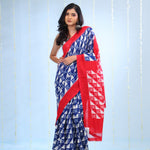 Royal Blue Ikkat Cotton Saree With Abstract Pattern