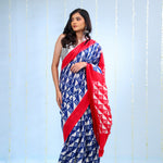 Royal Blue Ikkat Cotton Saree With Abstract Pattern