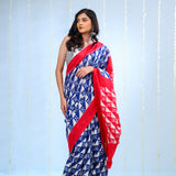 Royal Blue Ikkat Cotton Saree With Abstract Pattern