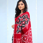Dark Black Ikkat Cotton Saree With Contrast Border