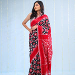 Dark Black Ikkat Cotton Saree With Contrast Border