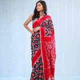 Dark Black Ikkat Cotton Saree With Contrast Border