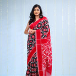 Dark Black Ikkat Cotton Saree With Contrast Border