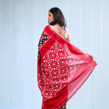 Dark Black Ikkat Cotton Saree With Contrast Border