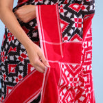 Dark Black Ikkat Cotton Saree With Contrast Border