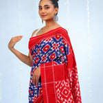 Deep Blue Ikkat Cotton Saree With Contrast Border
