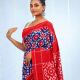 Deep Blue Ikkat Cotton Saree With Contrast Border