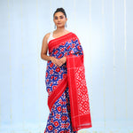 Deep Blue Ikkat Cotton Saree With Contrast Border