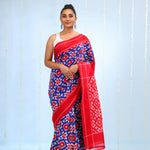 Deep Blue Ikkat Cotton Saree With Contrast Border