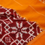 Marigold Orange Ikkat Cotton Saree With Traditional Design