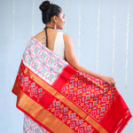 Bright White Ikkat Silk Saree With Contrast Border