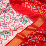 Bright White Ikkat Silk Saree With Contrast Border