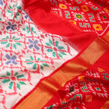 Bright White Ikkat Silk Saree With Contrast Border