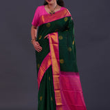 Bottle Green Kanjivaram Silk Saree With Floral Motifs