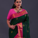 Bottle Green Kanjivaram Silk Saree With Floral Motifs
