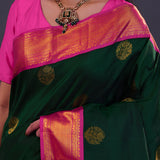 Bottle Green Kanjivaram Silk Saree With Floral Motifs