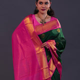 Bottle Green Kanjivaram Silk Saree With Floral Motifs
