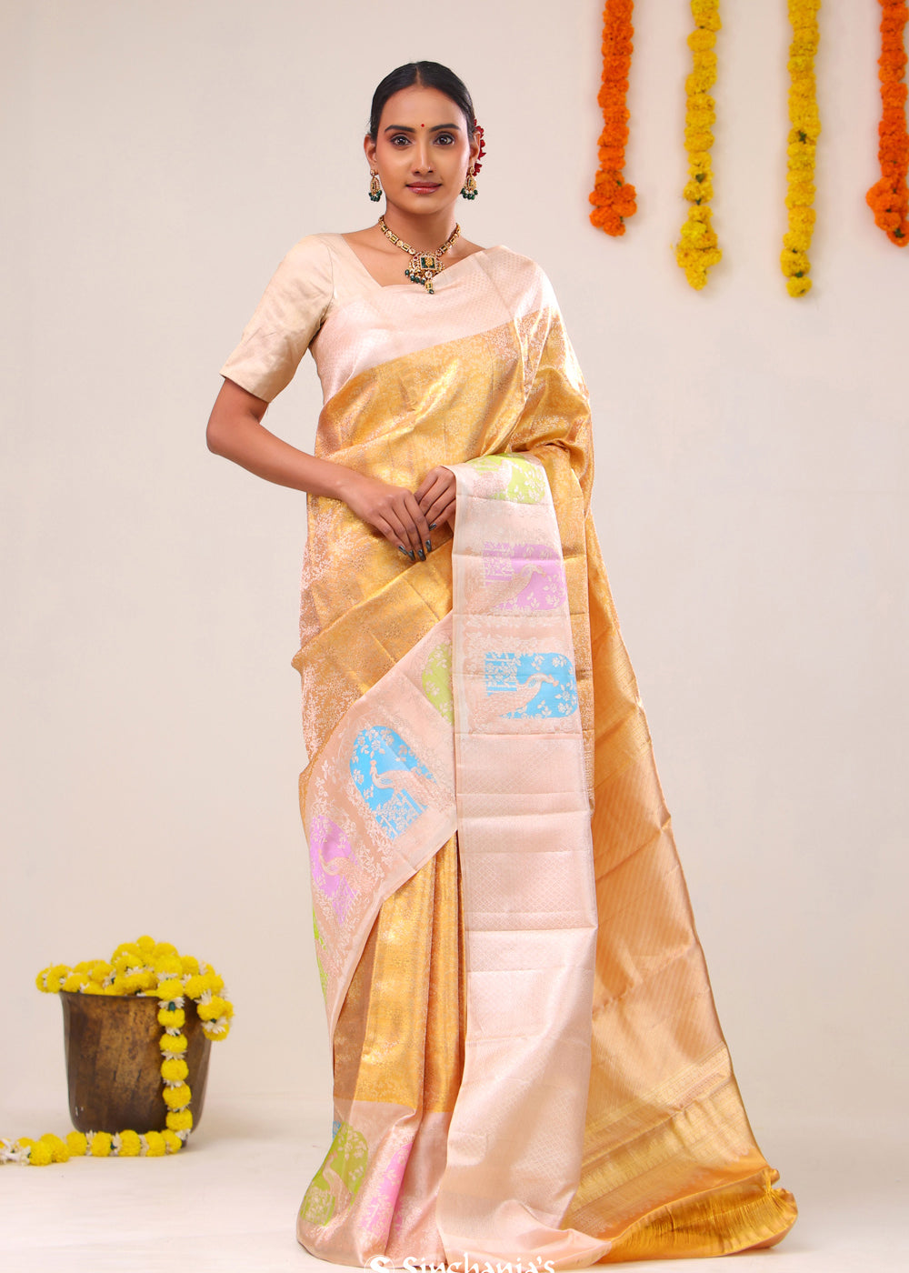 Sunset Gold Heritage Kanjivaram Silk Saree