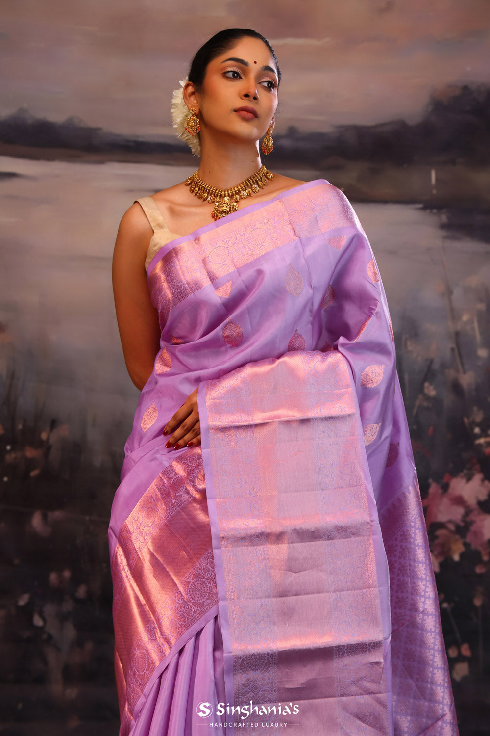 Heather Purple Butti Kanjivaram Silk Saree