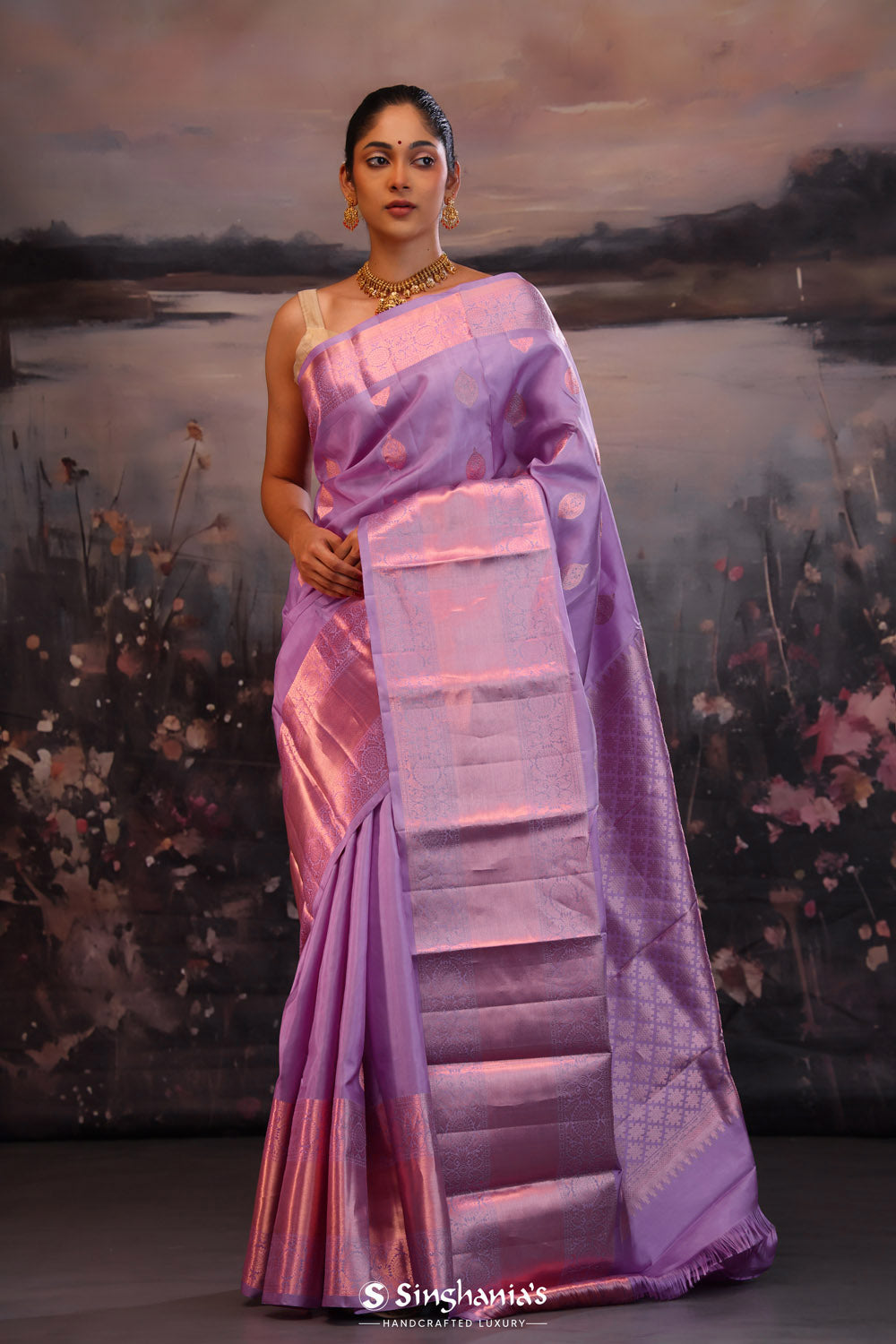 Heather Purple Butti Kanjivaram Silk Saree