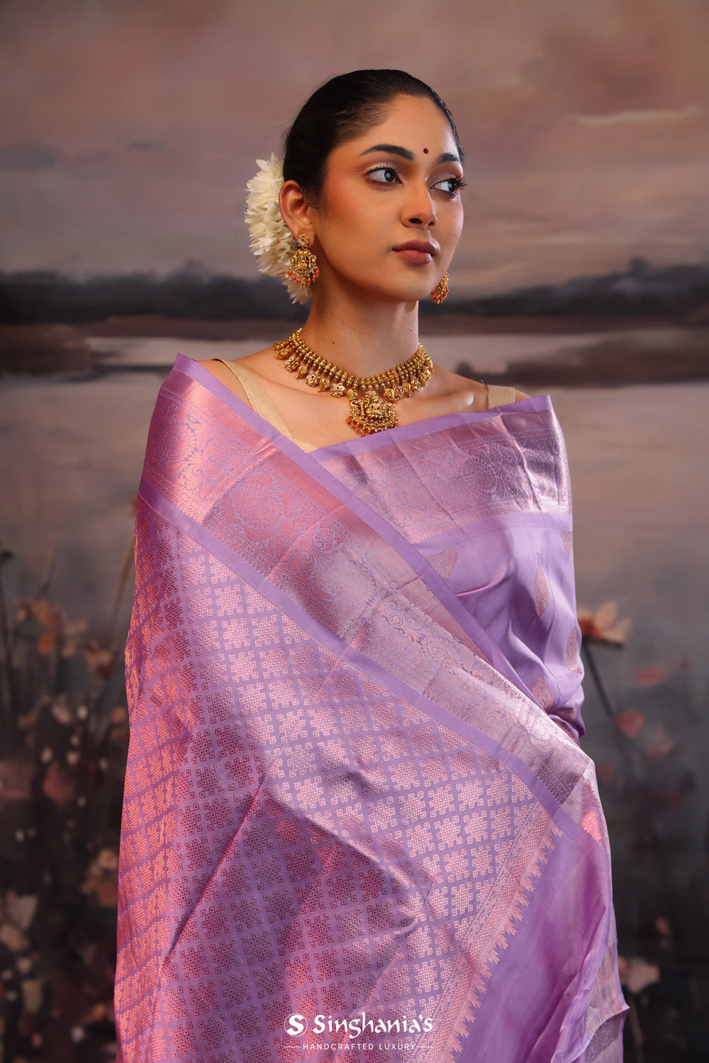 Heather Purple Butti Kanjivaram Silk Saree