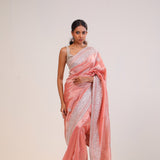 Pastel Peach Tissue Handcrafted Saree