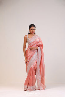 Pastel Peach Tissue Handcrafted Saree