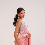 Pastel Peach Tissue Handcrafted Saree