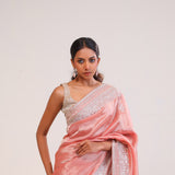 Pastel Peach Tissue Handcrafted Saree