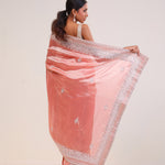 Pastel Peach Tissue Handcrafted Saree