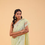Yellow Green Net Handcrafted Saree