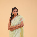 Yellow Green Net Handcrafted Saree