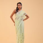 Yellow Green Net Handcrafted Saree