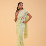 Yellow Green Net Handcrafted Saree
