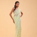 Yellow Green Net Handcrafted Saree