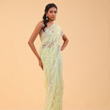 Yellow Green Net Handcrafted Saree