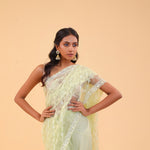 Yellow Green Net Handcrafted Saree