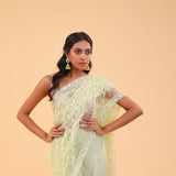 Yellow Green Net Handcrafted Saree