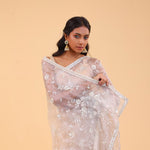 Pinkish White Tissue Handcrafted Saree
