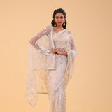 Pinkish White Tissue Handcrafted Saree